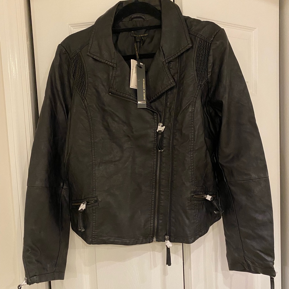Faux Leather Black Vintage Jacket Size Large for Women NWT